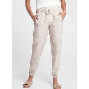 Athleta Women's Size 8 Khaki Beige Camo Print Cabo Tide Linen Jogger Pants